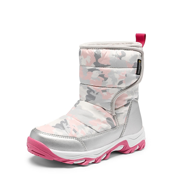 Kids Waterproof Faux Fur Snow Boots - GRAY WHITE RED -  0